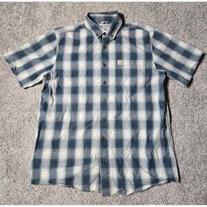 Carhartt Relaxed Fit Button Short Sleeve Shirt Plaid Blue Utility Large Tall
